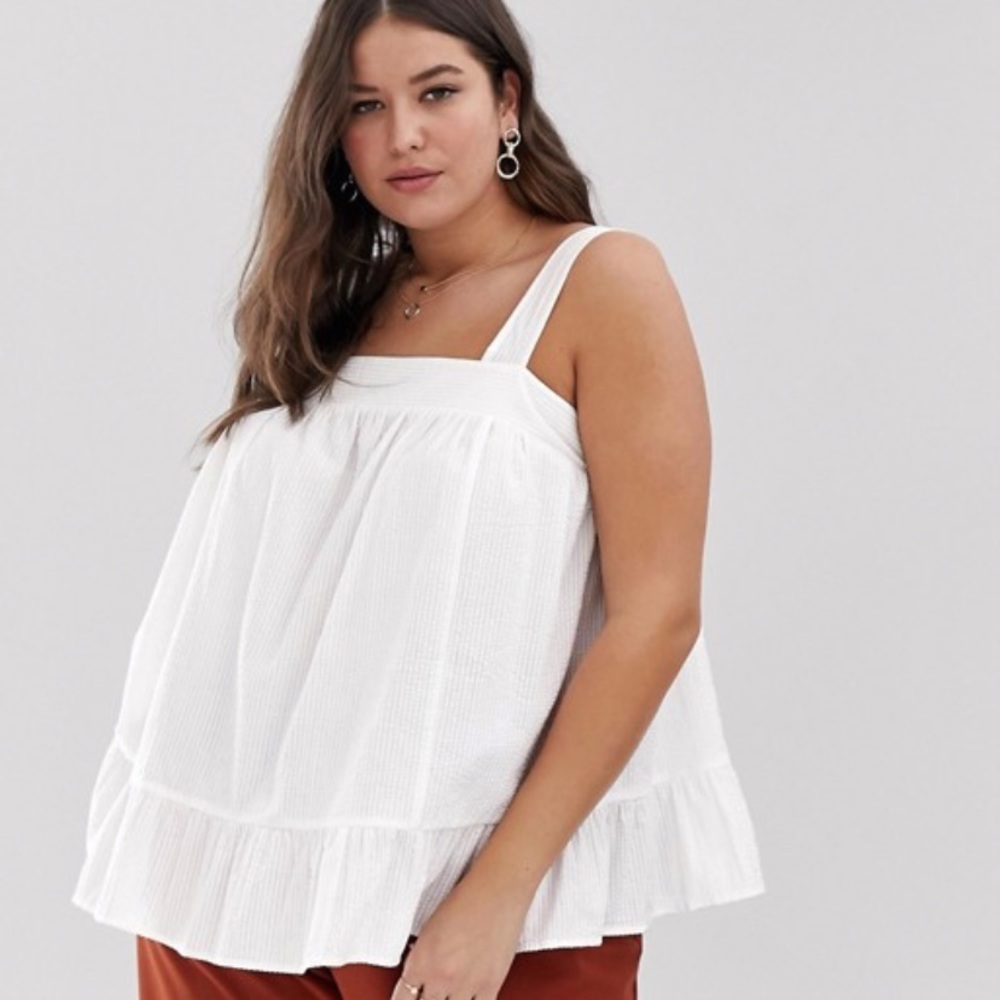 White seersucker square neck tank top